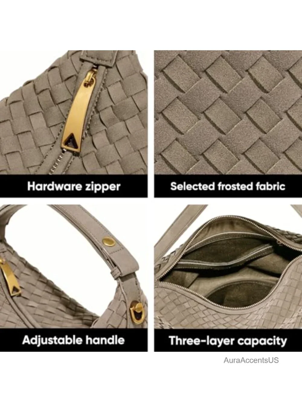 Woven Suede Shoulder Bag - Slouchy Hobo Satchel, Crescent Crossbody Handbag &